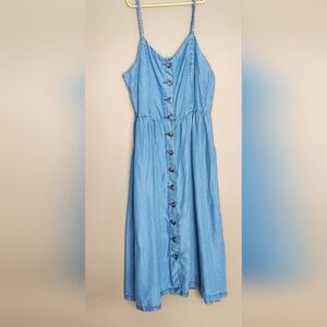 Reitmans Retro Style Blue Denim Button Down Dress Sz XL Smocked Back Straps